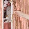 2 Pack Holographic Rose Gold Tinsel Curtains, 3.2x8.2ft Party Streamers