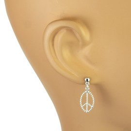LaTisoro 925 Solid Sterling Silver Tiny Dangling Oval Peace Sign/Symbol Stud Earrings - Dangle Jewelry