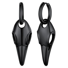 Mens Womens Black Raven Skull Hoop Earrings Gothic Norse Viking Protection Jewelry Birthday Gift