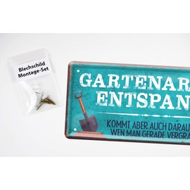 helges-shop Gartenarbeit entspannt Tin Sign - Sign for Garden Balcony Patio Garden Arbour Loggia Garden House - Gift Idea for Hobby Gardeners and Gardeners - Door Sign Wall Sign - 28 x 12 cm