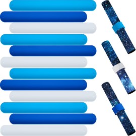 RoundFunny Holiday Blue Light Blue White Flip Wraps Silicone Covered Metal Strips Flip Gift Wrapping Paper Roll Band Poster Holder Clips Stabilizer Wrapping Paper Slap for Storage(12 Pcs)