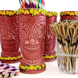 Tiki Mug Drinkware Set of 4 - Pink Goddess