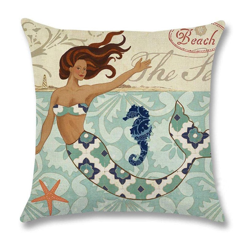 7ColorRoom 2Pack Mermaid Throw Pillow Covers Ocean Theme Beach Cushion