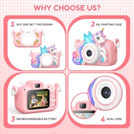 Kids Camera Toys for 3-9 Year Old Kids,Christmas/Birthday Gifts for Kids, 1080P HD Digital Video Cameras for Toddler,Children Digital Video Camera with Two Soft Silicone Cover with 32GB SD Card-Pink