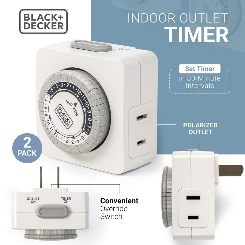 BLACK+DECKER Light Timers, Indoor, Programmable, 2 Pack, with Polarized Outlet