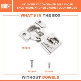 TOUCH Self Close Compact Cabinet Hinges, 105° Concealed 3/4" Inch Overlay, Face Frame - Screw-on, 5 Pairs (10 Pcs)