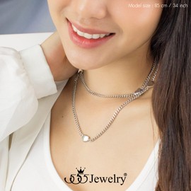 555Jewelry Long Stainless Steel Stationed Hearts Curb Chain Necklace for Women, Metal, not known