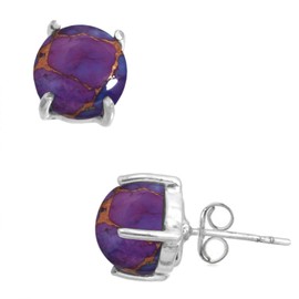 Jeweloporium 925 Silver Earring for Women Silver Earring Copper Purple Turquoise Stone Studs Vintage Valentine's Day Gift Solitaire Jewelry