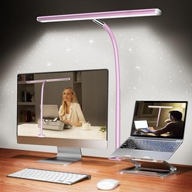 Lmpara de escritorio LED para oficina y hogar, luz de escritorio que cuida los ojos con atenuacin continua, cuello de cisne flexible ajustable,...    
