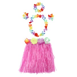 KGDUYC Hawaiian Theme Party Costume Dress, Hawaiian Grass Skirt, 40 cm Hawaiian Grass Skirt with Necklace Bracelet Hair Flower Grass Skirt Cheerleader Beach Party (Pink)