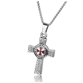 Zysta Stainless Steel Knights Templar Cross Sturdy Women Men's Pendant Necklace with 24 inches Chain Link