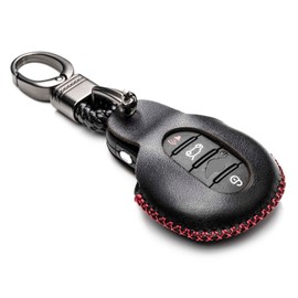 Vitodeco Genuine Leather Smart Key Fob Case Cover Compatible with Mini Cooper, Clubman, Hardtop, Convertible, Countryman 2025(3 or 4 Buttons, Black/Red)