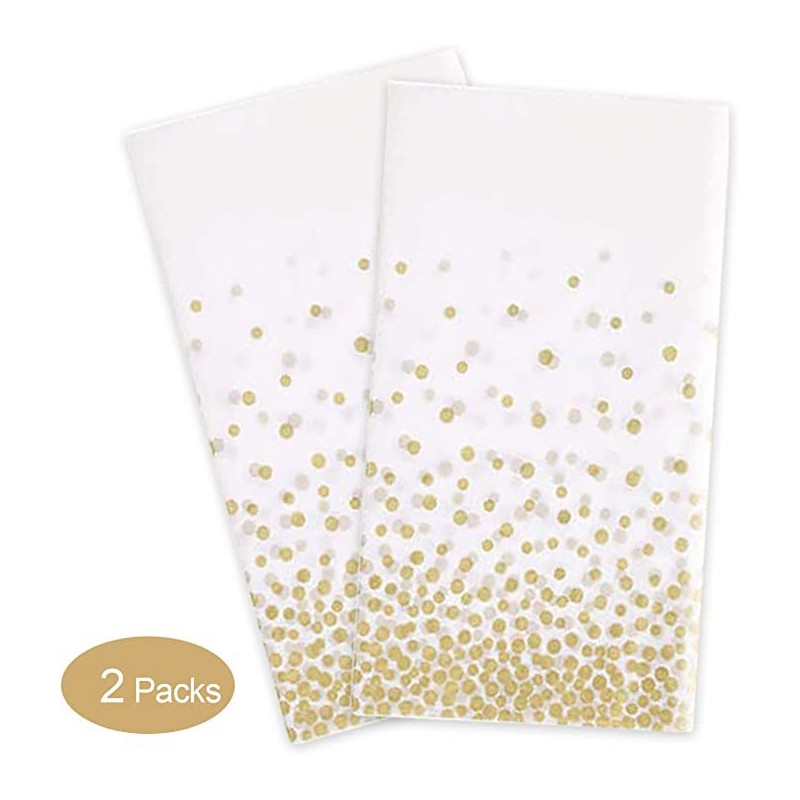 Gexolenu 2 Pack White and Gold Disposable Plastic Tablecloth for