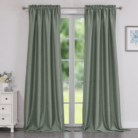 Chyhomenyc Uptown Sage Green Faux Silk Curtains 96 Inch Length 2 Panels for Bedroom, Shiny Luxury Room Darkening Slub Textured Soft Fabric Rod Pocket Window Drapes, Each 40x96 Inches, 8 FT