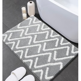 ARTCREATOR Moroccan Bathroom Rugs 16"x24", Extra Soft and Absorbent Microfiber Bath Mat, Non Slip Bathroom Floor Mat, Machine Washable (Modern Aesthetic Collection, Gray D)