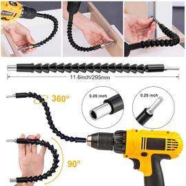 Flexible Drill Bit Extension, 11.6 inch Super Bit Screwdriver Extension Kit, Manual 90° Right Angle Drill Attachment, 1/4 Flexible Extension for Drill, Screwdriver Bit Set