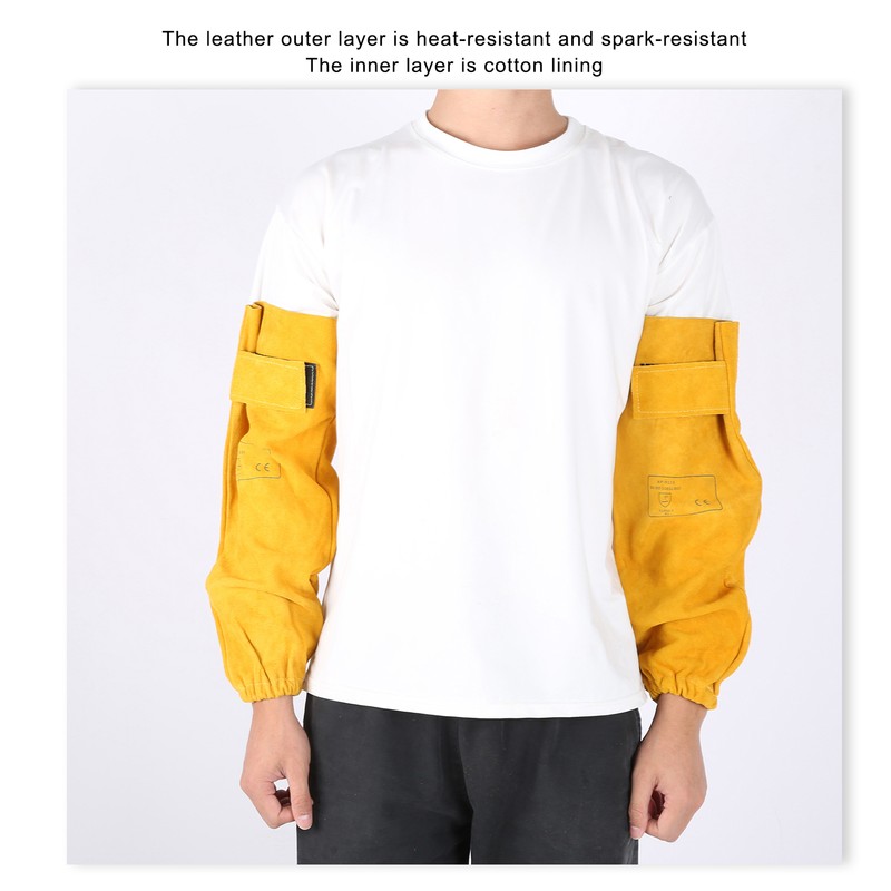 Pair Welding Sleeve Cowhide Wearproof Heat Resistant Golden Yellow for