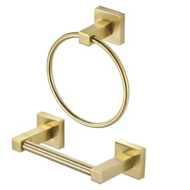 WOLIBEER Gold Toilet Paper Holder Hand Towel Holder, Brushed Brass Toilet Roll Holder Towel Ring, Modern Bathroom Hardware Set Stainless Steel Wall Mounted 2 Pieces