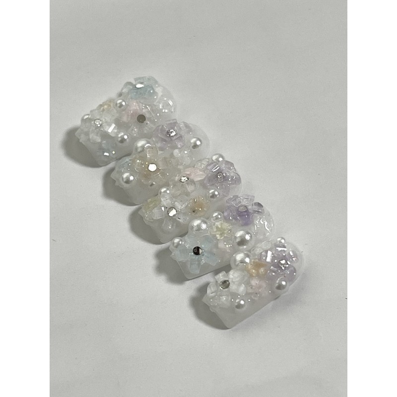 Pastel Flower Handmade Nail Tips - Long Ballerina / 파스텔플라워