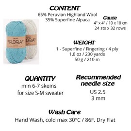 65% Wool 35% Alpaca Yarn Drops Flora 1 or Super Fine Grip Weight 4 Ply 1.8 oz 250 yards per ball (13 Denim Blue)