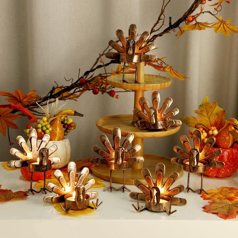 FORUP Metal Turkey Candle Holders, Set of 12 Thanksgiving Home