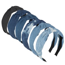Wanciler Wide Denim Headbands for Woman - 6pcs Knotted Headbands for All Occasions