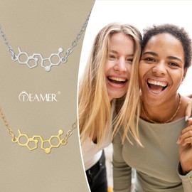 TEAMER Dopamine and Serotonin Molecule Necklace Lucky and Love Jewellery for Scientists Chemists and Teachers, Stainless Steel, No Gemstone