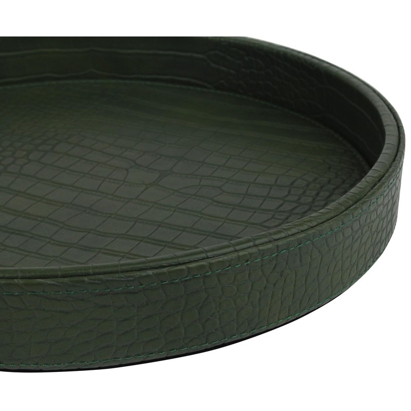 HofferRuffer Faux Leather Round Serving Tray, Vegan Croco Leather Decorative
