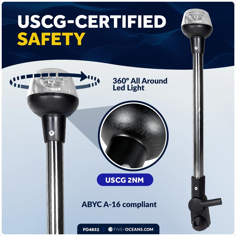 Five Oceans 16-Inch LED Anchor Light, Fold-Down, IP67 Waterproof, 2NM