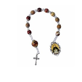 Gifts by Lulee, LLC Saint Thomas Aquinas Patron of Students and Professors Brown Agate Quartz Chaplet Pocket Purse Rosary with Prayer Card Holy Card