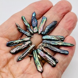 PremiumBead Fabulous Head-Drilled Biwa-Style Pearls | 27x6x2 - 20 x5x2mm | 14 Pearls |