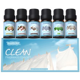 WUSEONY Clean Fragrance Oils Set, Premium Essential Oils for Diffuser for Home, Scented Oil for Soap & Candle Making Scents - Lemongrass, Aloe, Blossom Soap, Fresh Linen, Soft Powder, Cool Cotton