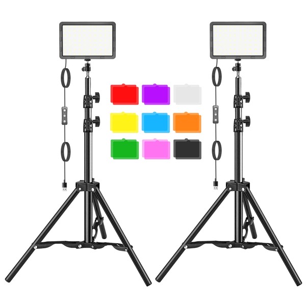 LED Video Light Kit 2Pcs, Hagibis Studio Lights 9 Color Filters for Photography Lighting with Adjustable Tripod Stand 55" Streaming Lights for Photo Video Recording Computer Zoom Stream TikTok YouTube
