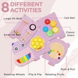 Monläurd® Hippo Montessori Busy Board,Sensory Board,Educational Toys,Activity Cube,Wall Toys,Daycare Furniture,Playroom Furniture,Interactive Toys,Wooden Toys,Learning Toys,Boys and Girls 6 M+
