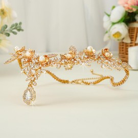 Yean Gold Crystal Headband Flower Bridal Hair Band Rhinestone Celtic God Hair Accessories for Women and Girls