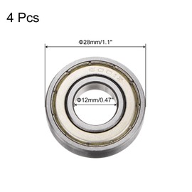 QUARKZMAN Set of 4 6001-ZZ Ball Bearings Deep Groove Ball Bearing Chrome Steel Z2 Double Metal Protected Bearing Skateboard Ball Bearing Set 12 mm x 28 mm x 8 mm Silver