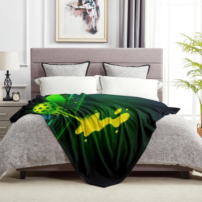 Pickleball Throw Blanket 60x50 in Soft Flannel | Drip Neon