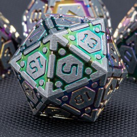 DND Metal Dice Set, Polyhedral Dice Set for RPG D&D Dice with Cracks Dungeons and Dragons Dice Set for RPG TTRPG D&D Die with Gift Case（Silver and Coloured Ink-1）