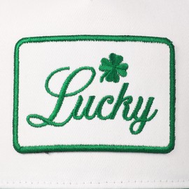 MIRMARU Embroidery Patch Two-Tone 5-Panel Trucker Baseball Cap for Men and Women (US, Alpha, One Size, Lucky Four Leaf Clover Patch,Kelly Green)