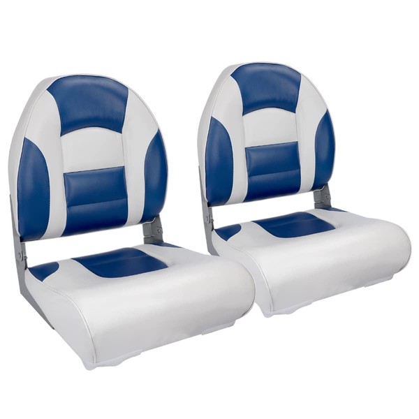 NORTHCAPTAIN S1 Deluxe High Back Folding Boat Seat,Stainless Steel Screws Included,White/Pacific Blue(2 Seats)