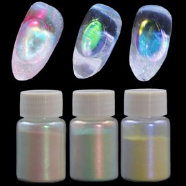 3 Jars Ice Transparent Aurora Nail Powder,Holographic Neon Rainbow Chameleon Powder Multi Chrome Iridescent Pigment Pearlescent Nail Art Glitter(#1#2#3 Jars)