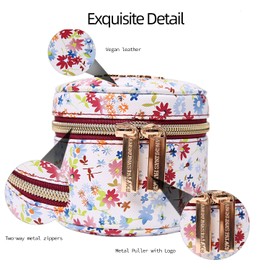 Angelina's Palace Round Jewelry Organizer Case Travel Bag Bridesmaid Gifts Vegan Leather Box for Necklace Earring Bracelet Ring(blossom wine)