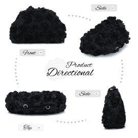 Freiesoldaten Flower Evening Bag Floral Clutch Bag Satin Handbag with Removable Strap for Weeding Party Prom, black