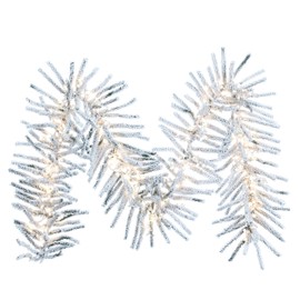 Vickerman 9' x 14" Flocked Pistol Pine Pre-Lit Garland - Warm White 3mm Low Voltage LED Wide Angle Lights - Snowy Christmas Garland - Garland for Staircase or Mantle