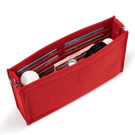 Vercord Felt Purse Insert Organizer 26 19 Toiletry Pouch Insert with D Ring Attach Chain Strap Red S