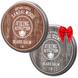 Viking Revolution Citrus and Sandalwood Beard Balm - Butter With Argan Oil, Softener With Jojoba Oil, Moisturizer With Beeswax - Wax for Men With Mango Butter (2oz, 2 Pack)
