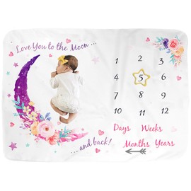 Baby Monthly Milestone Blanket for Boy and Girl,Monthly Blanket for Baby Pictures,Baby Photo Blanket for Newborn (Pink Moon, 40" x 60")