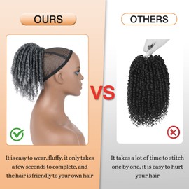 Matthia Grey Dreadlock Drawstring Ponytail for Black Women,6inch Short Curly Faux Loc Ponytail Hair Piece Clip on Coil Dreadlock Ponytails for Women Salt and Pepper Goddess Faux Locs (T1B/Gray#)