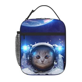 VIELEGELD Cat Lunch Bag, Reusable Insulated Lunch Box Large Capacity Meal Tote for Kids Women Men Cooler Bag, Durability of Zippered Lunch Tote for Work School Picnic Travel, Space Cat