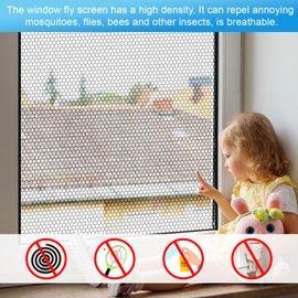 AUNHOKE 4 Stück Fliegengitter Fenster, 130 x 150 cm Selbstklebend Insektenschutz Fenster mit Selbstklebendem Klebeband und Presser, Fliegengitter für Fenster Hält Käfer/Fliegen/Mücken Drauße